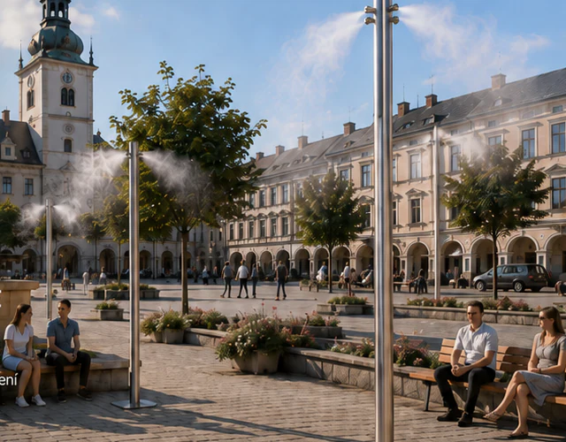 Vizualizace tří mlžítek LINEA na Krakonošově náměstí v Trutnově